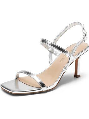 DREAM PAIRS Women's Silver Slingback Heels Square Open Toe Strappy Ankle Strap